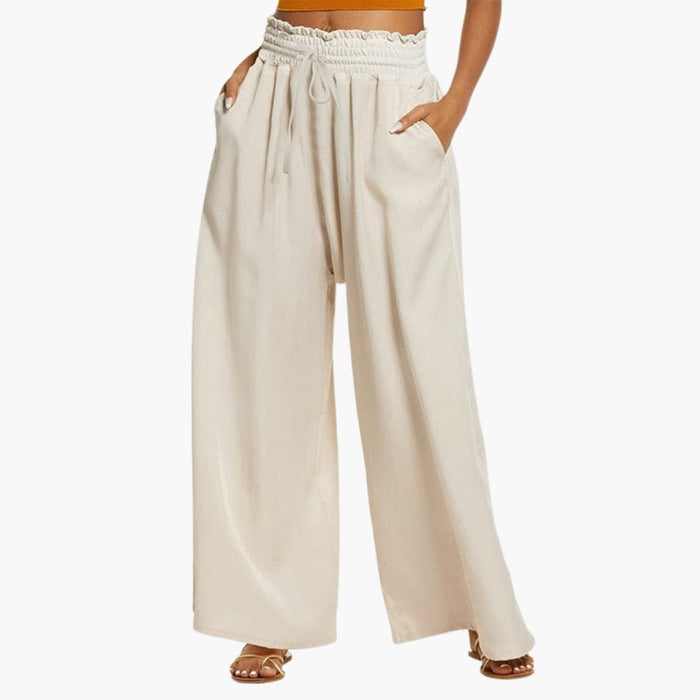 Women’s Wide Leg Trousers with Ruffle Waist and Side Pockets