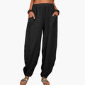 Women’s Wide Palazzo Trousers with Stretch Waist and Side Pockets