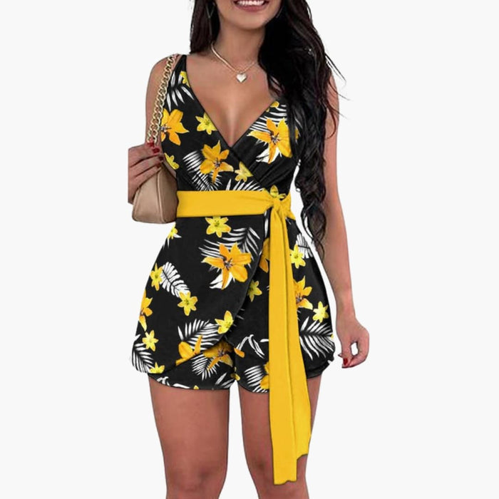 Women’s Wrap Jumpsuit with V-Neck and Printed Surface