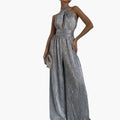 Women’s Wrap Neck Wide Leg Jumpsuit with Pleated Design