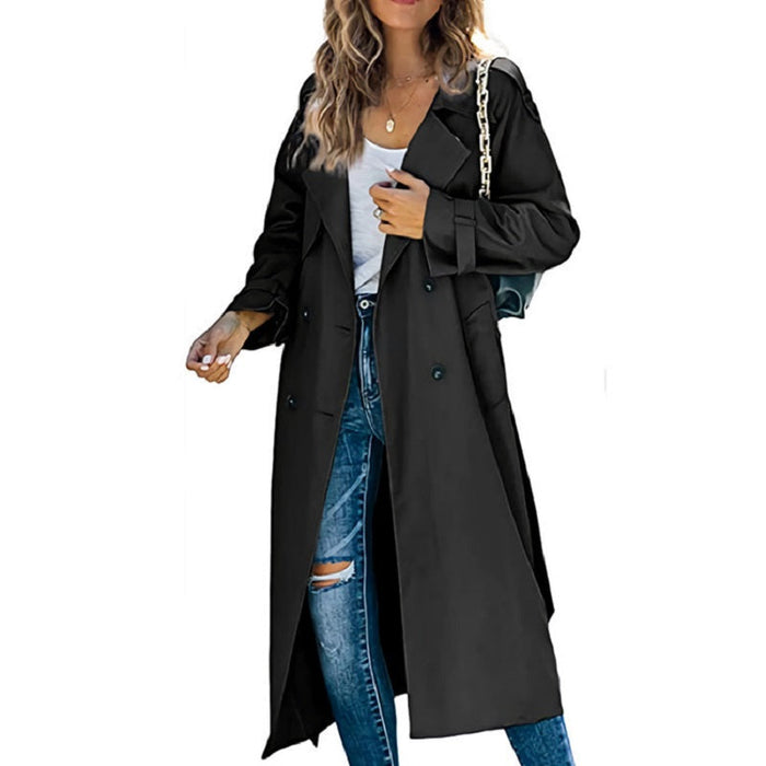Women's Double-Breasted Trench Coat Long Belted Lapel