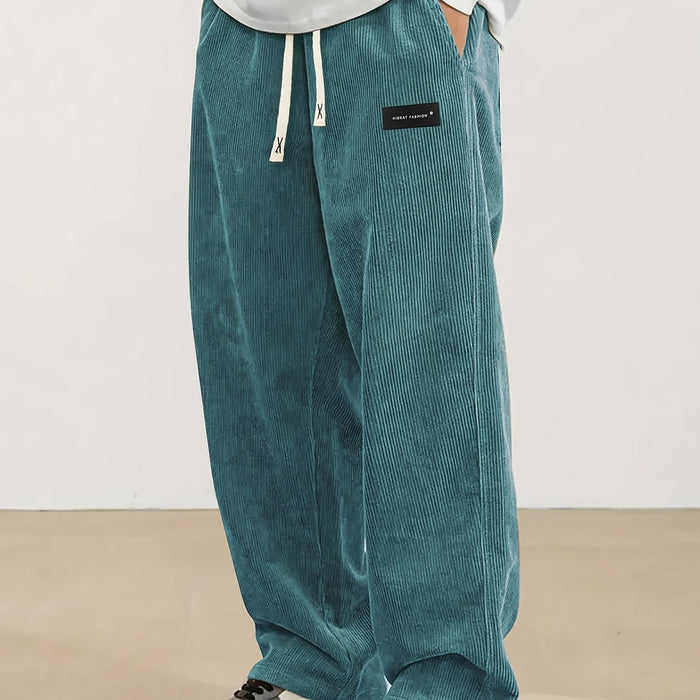 Men's Straight-Leg Ribbed Trousers with Drawstring Waist