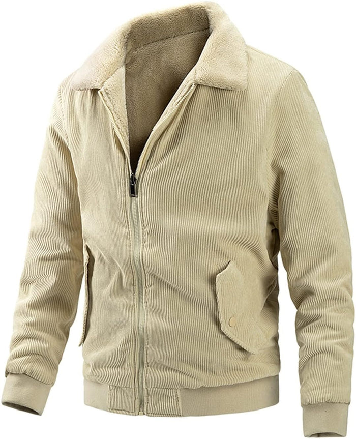 Men's Corduroy Bomber Jacket with Fleece Collar