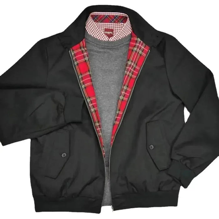 Men's Harrington Jacket with Tartan Lining and Ribbed Collar