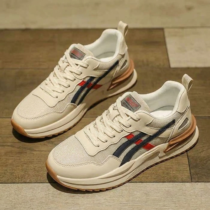 Men's Mesh Retro Trainers with Striped Detail Lace-Up