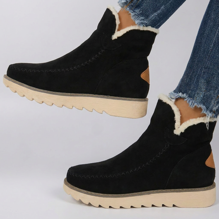 Women's Faux-Shearling Ankle Boots Platform Sole Round Toe