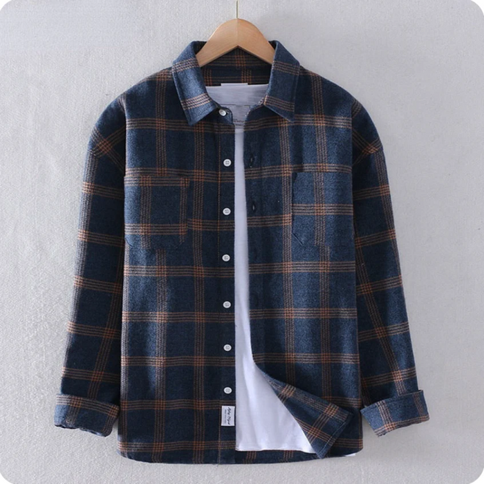 Men's Plaid Button-Down Shirt Long Sleeve with Chest Pocket