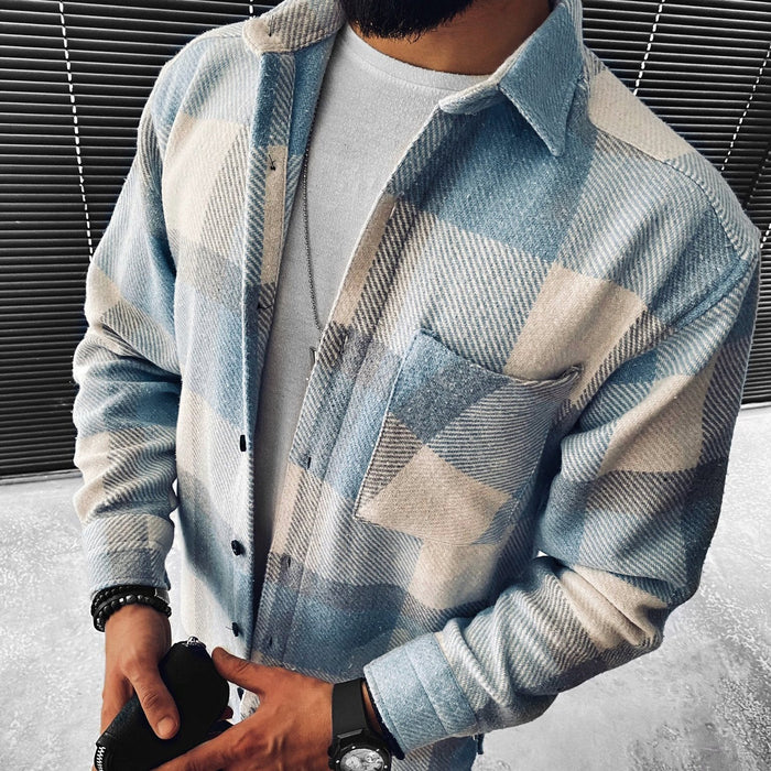 Men's Plaid Overshirt with Button Front for Casual