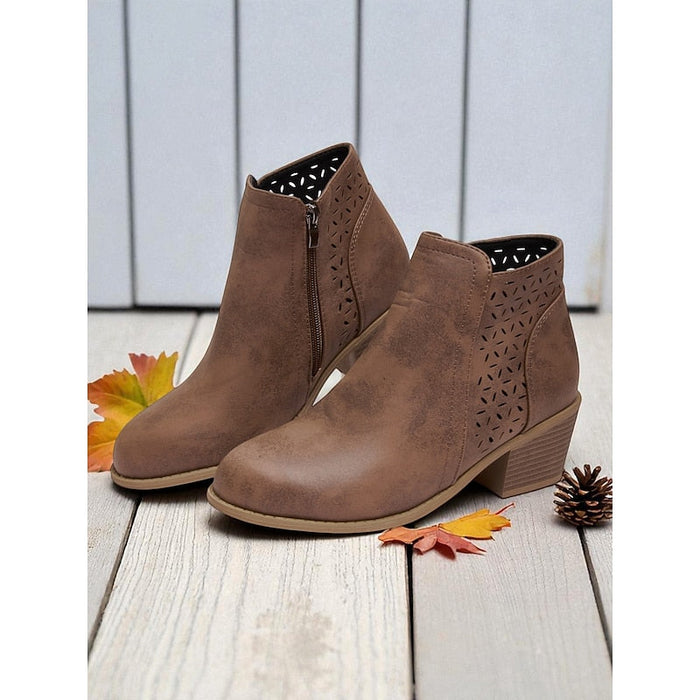 Women's Ankle Boots Low Block Heel with Side Zip