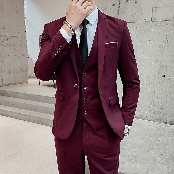 Men's Three-Piece Suit Jacket Waistcoat Trousers Set