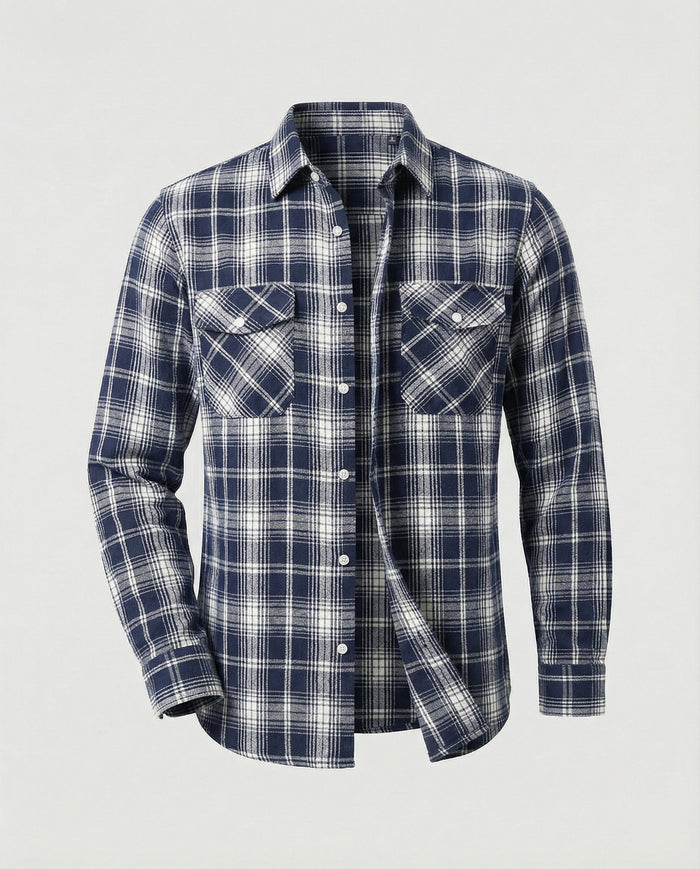 Men's Plaid Flannel Shirt with Chest Pockets