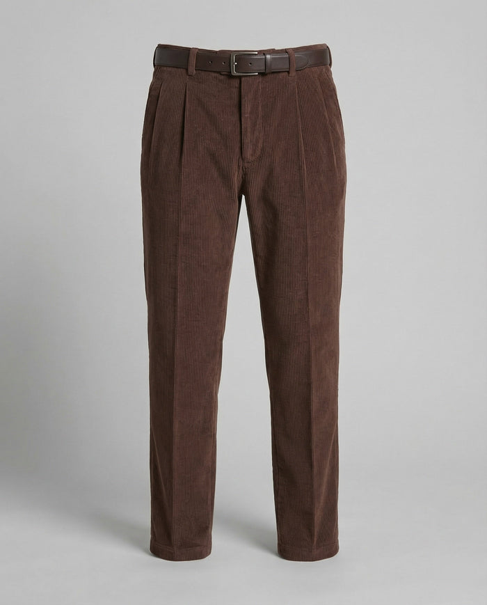 Men's Corduroy Pleated Trousers with Belt Loops