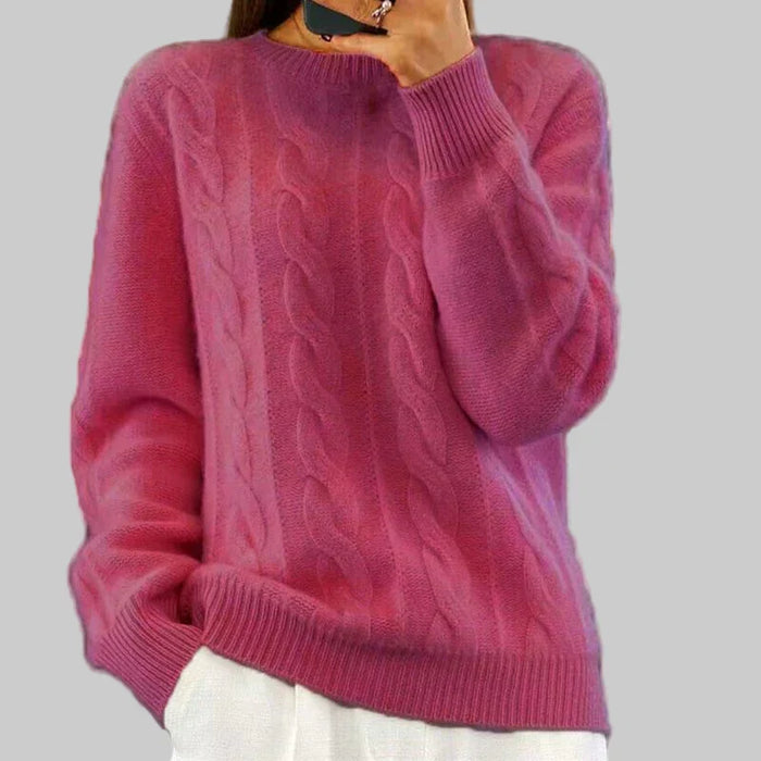 Women's Cable-Knit Jumper with Ribbed Cuffs and Hem