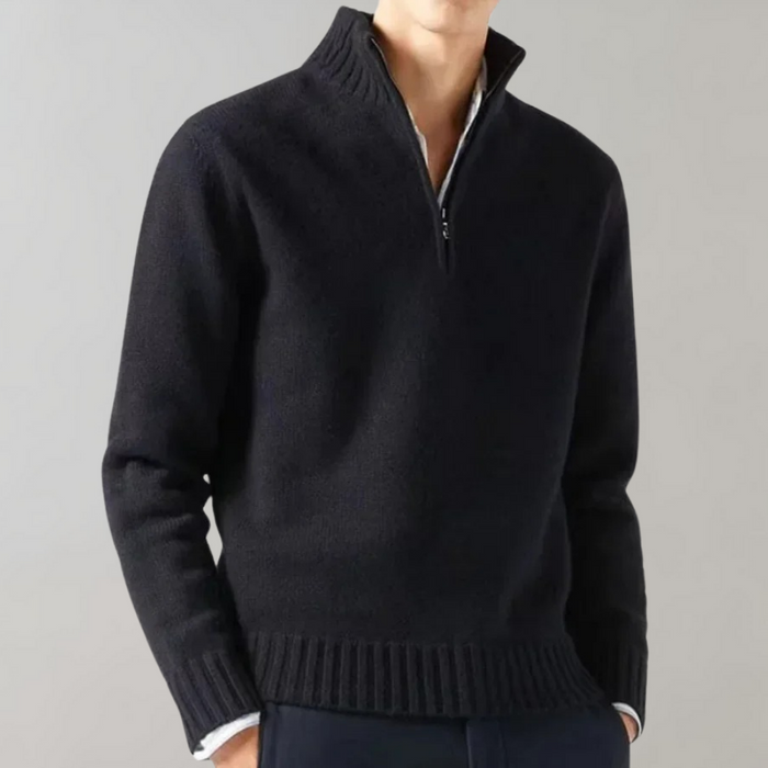 Men's Half-Zip Jumper with Ribbed Collar and Cuffs