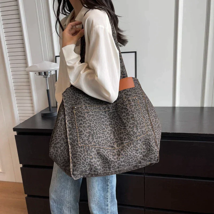 Women's Leopard Print Tote Bag with Twin Handles