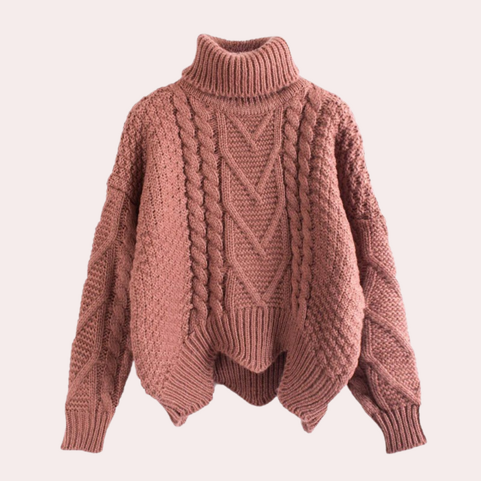 Women's Cable-Knit Turtleneck Jumper with Scallop Hem