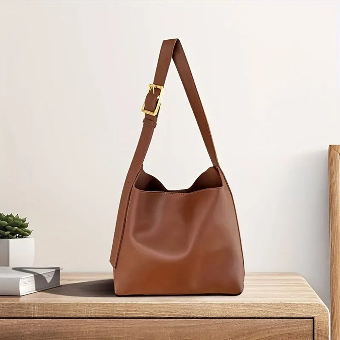 Women's Shoulder Bag with Adjustable Strap and Gold Buckle