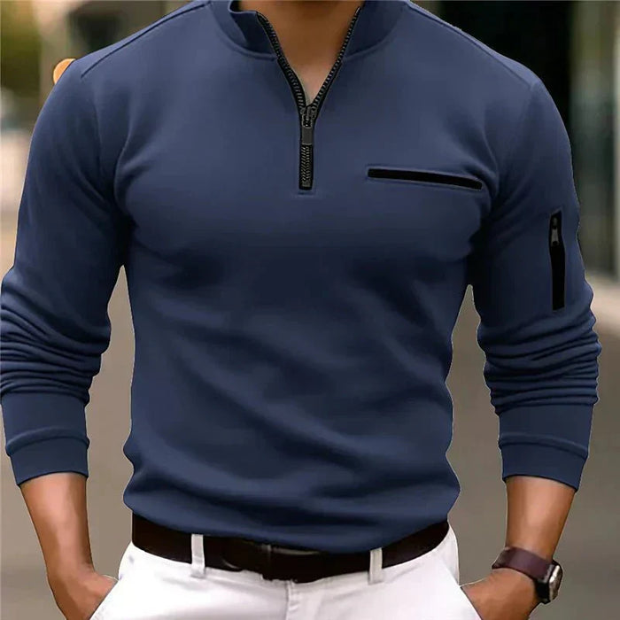 Men's Zip-Up Sweatshirt with Chest Pocket and Long Sleeves