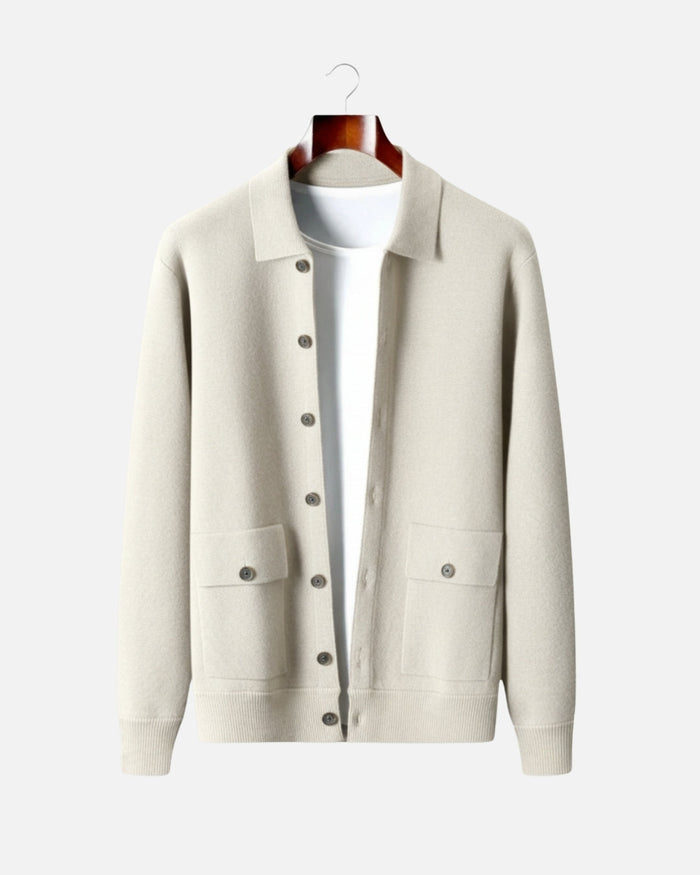 Men's Merino Wool Button-Up Overshirt with Pockets