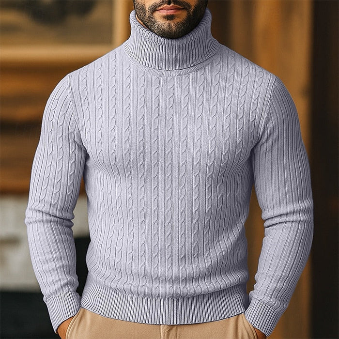 Men's Cable Knit Turtleneck Jumper Slim Fit