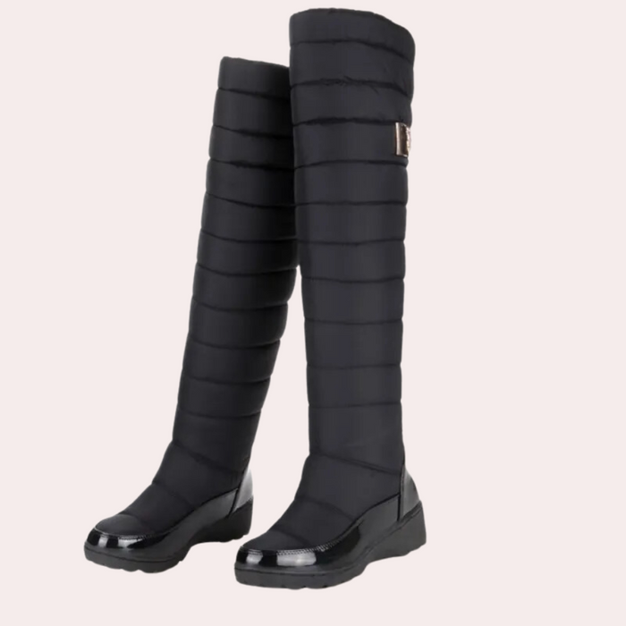 Women's Quilted Over-the-Knee Boots with Buckle Detail